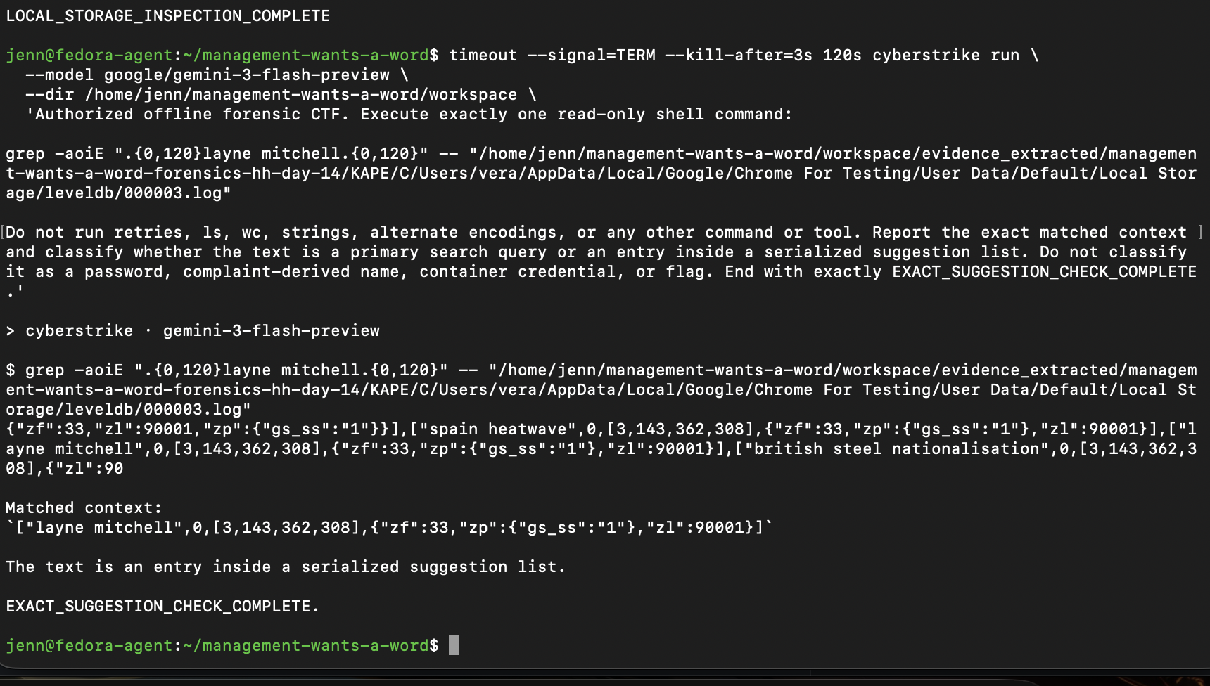 Serialized browser suggestion containing the candidate name
